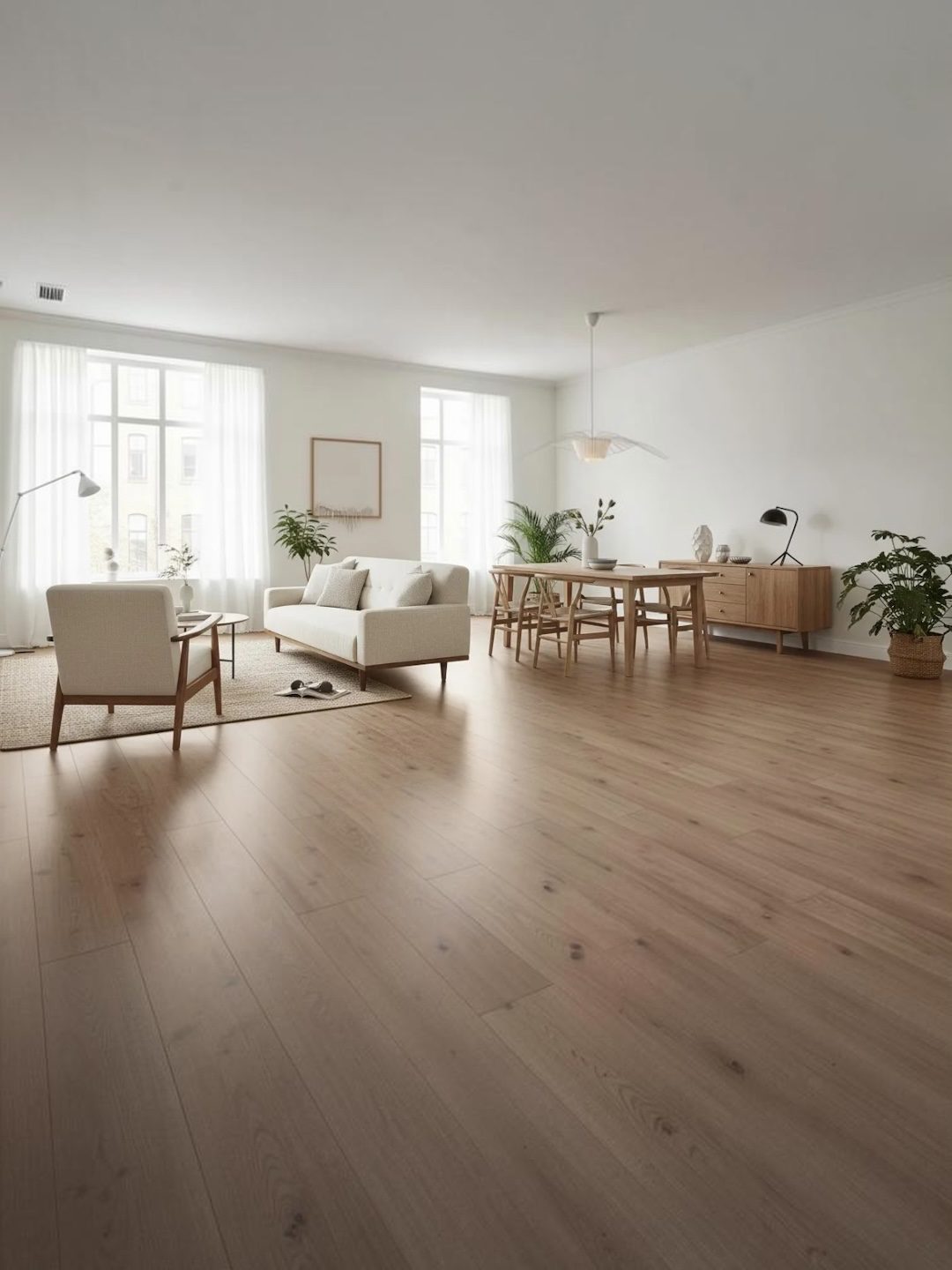 Living con piso SPC símil parquet y luz natural
